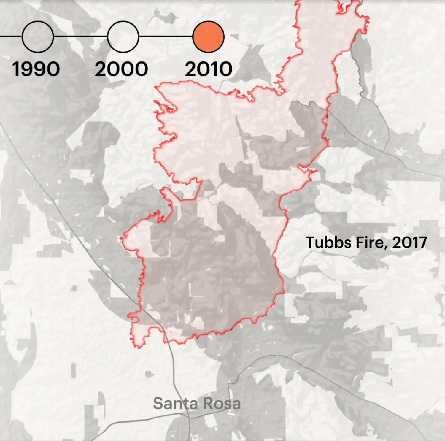 Map of wildfire area in California.