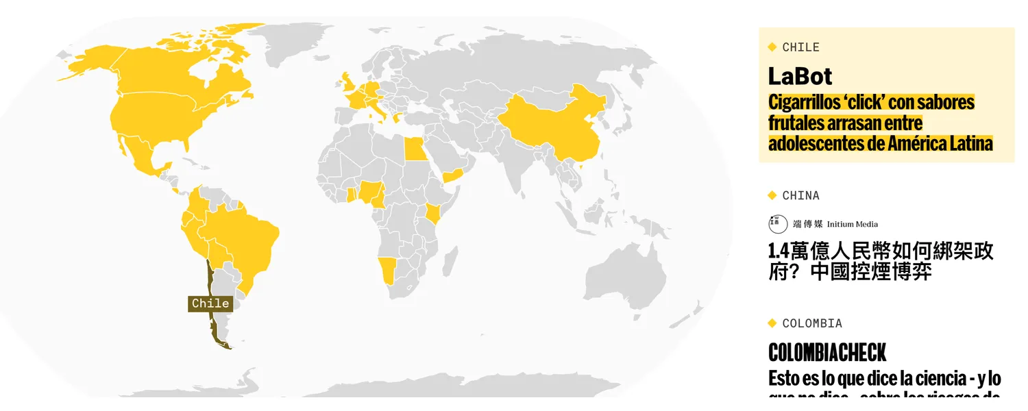 World map showing a list of international partners.