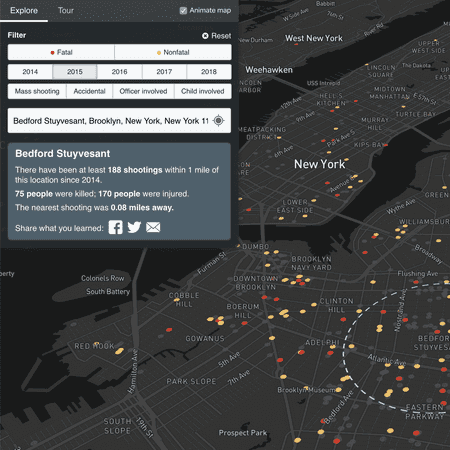 Map of shooting incidents in Brooklyn.