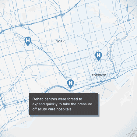 A map of hospital locations in Toronto.